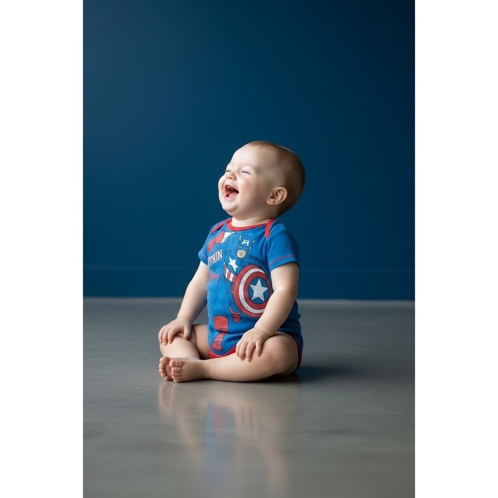 Marvel Captain America Captain in Training Baby Bodysuit Blue Red Short Sleeve